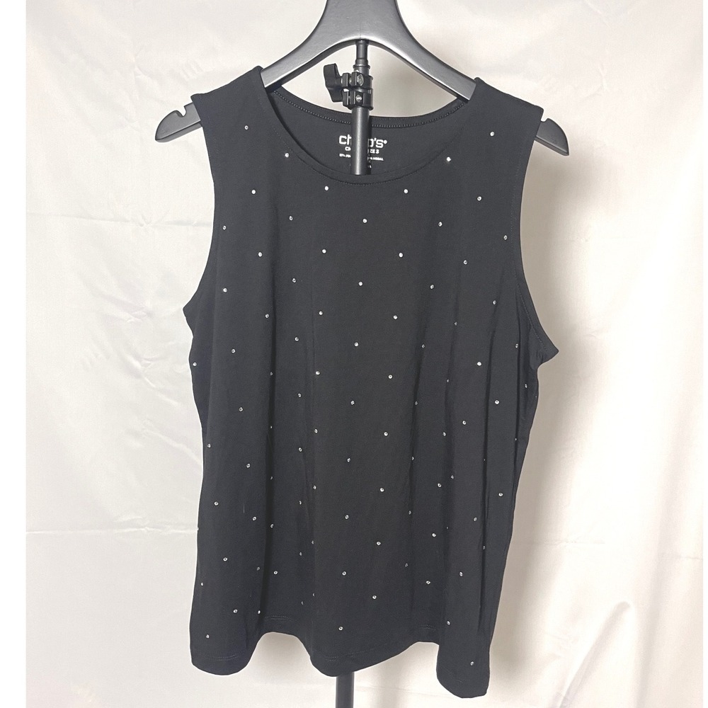 Chico's Size 3 XL Black Studded Tank Top Pima Cotton Modal Stretch NWOT